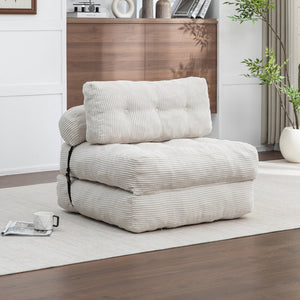 English Elm Folding Floor Sofa Bed Convertible Lounge Chair with Shredded Foam Fill for Bedroom Beige W2200P442793
