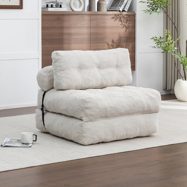 English Elm Folding Floor Sofa Bed Convertible Lounge Chair with Shredded Foam Fill for Bedroom Beige W2200P442793