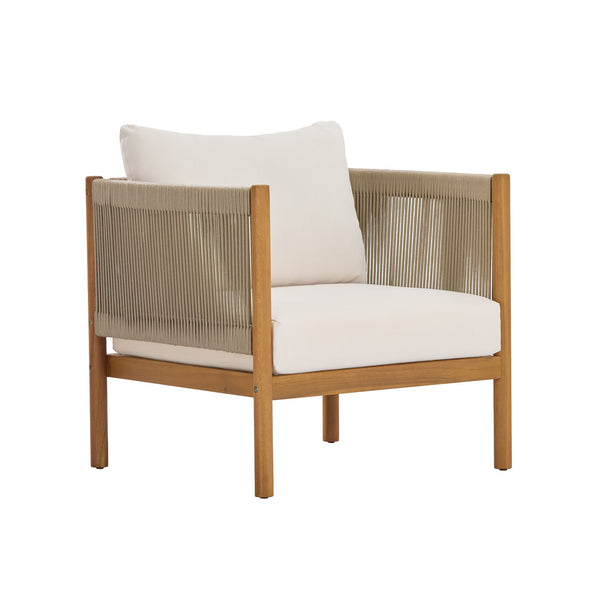 English Elm Outdoor Acacia Wood Club Chair with Woven Rope Panels and Resort Teak Finish N768P381012L