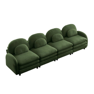 English Elm Teddy Fleece Modular Cloud Sofa Four Seat Curved Sculptural Design for Modern Living Rooms Green W5656S00088