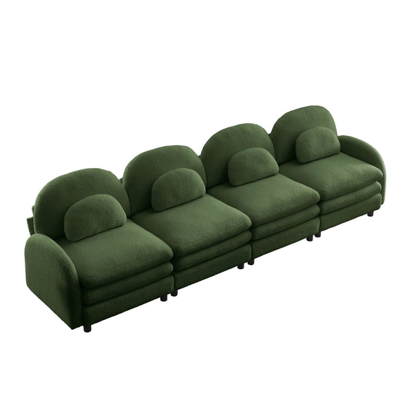 English Elm Teddy Fleece Modular Cloud Sofa Four Seat Curved Sculptural Design for Modern Living Rooms Green W5656S00088
