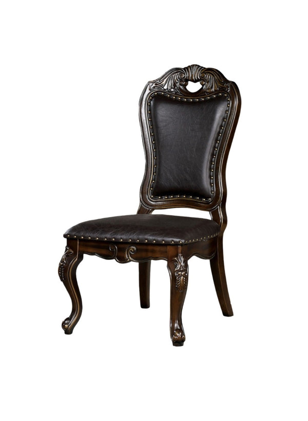 English Elm Traditional Side Chairs Set Of 2 - Elegant Walnut Finish With Dark Brown Leatherette Upholstery B011P234724-GIGA