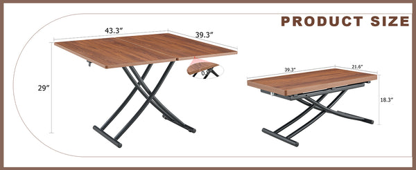 English Elm Modern Adjustable Lift Table Walnut Grain Mdf Top Slim Metal Legs Home Office Use Black + Dark Walnut W1151P303874