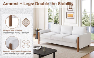 English Elm Christopher Knight Home® - 83.86" 3-Seater Sofa in Teddy Velvet with Curved Armrests & Solid Wood Legs, Plush Durable Comfort Cream White N765P331021W