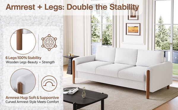 English Elm Christopher Knight Home® - 83.86" 3-Seater Sofa in Teddy Velvet with Curved Armrests & Solid Wood Legs, Plush Durable Comfort Cream White N765P331021W