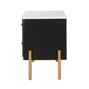 English Elm Christopher Knight Home® - Modern Fluted Nightstand with Two Drawers and Gold Legs, Sleek Textured Bedside Table for Stylish Storage and Easy Cleaning Black 23 L x 18 W x 18 H N761P285710B