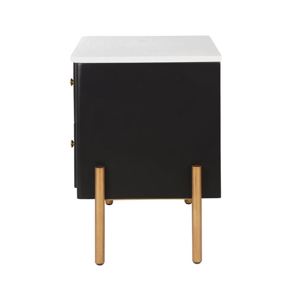 English Elm Christopher Knight Home® - Modern Fluted Nightstand with Two Drawers and Gold Legs, Sleek Textured Bedside Table for Stylish Storage and Easy Cleaning Black 23 L x 18 W x 18 H N761P285710B