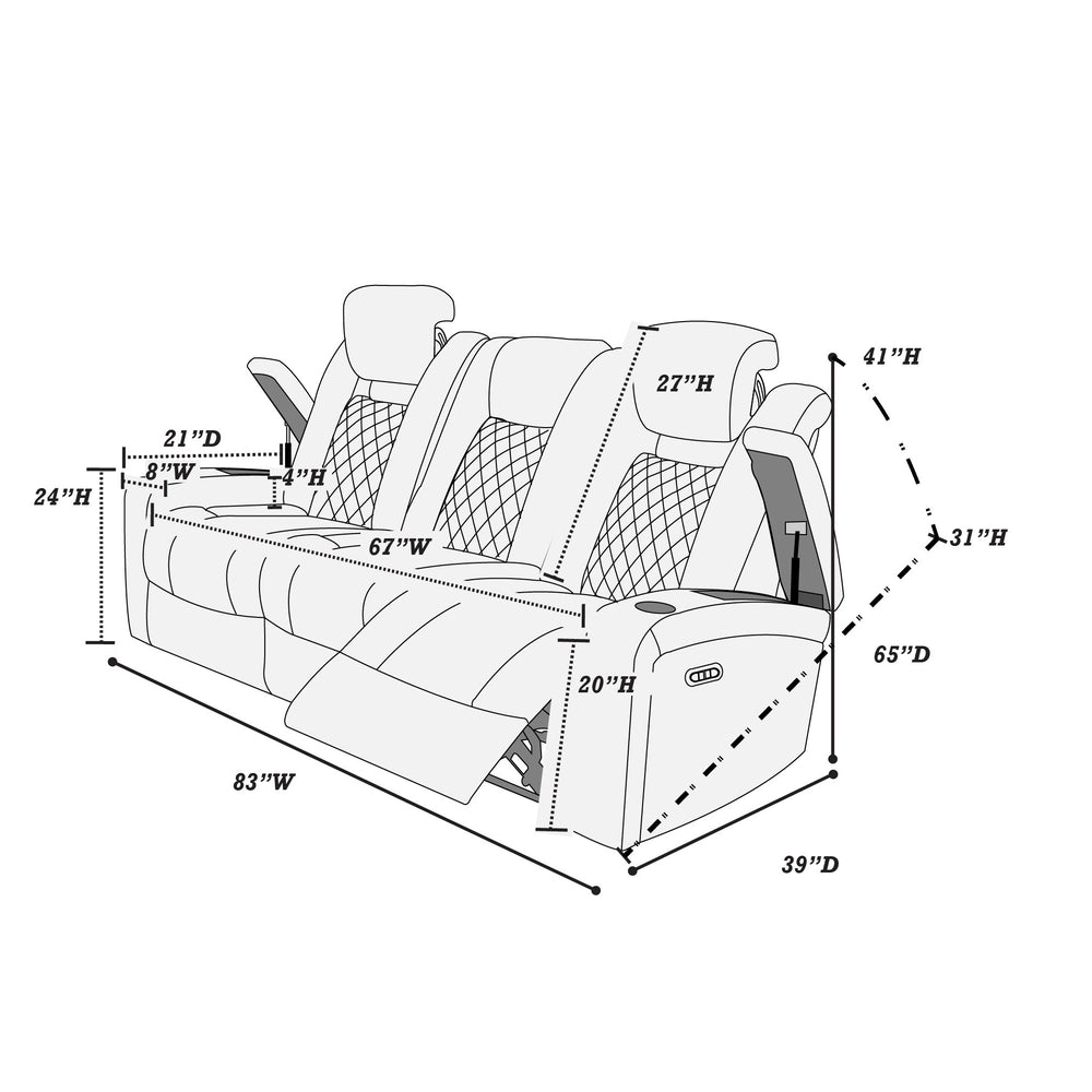 English Elm Modern Leatherette Power Reclining Sofa with Storage Cup Holders Adjustable Headrests B011P467545