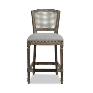 English Elm Jennifer Taylor Home - Triomphe Rattan Wicker High Back Armless Counter Stool — French Country Oak Frame, Upholstered Comfort Gray B2719P238384
