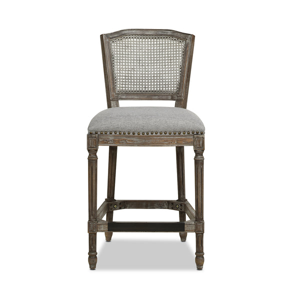 English Elm Jennifer Taylor Home - Triomphe Rattan Wicker High Back Armless Counter Stool — French Country Oak Frame, Upholstered Comfort Gray B2719P238384
