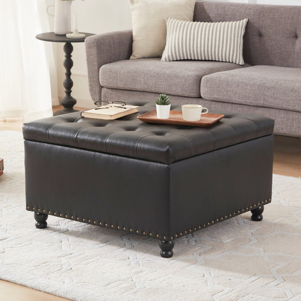 English Elm Large Tufted Square Ottoman with Hidden Storage Solid Wood Frame Living Room Seat T2694P193508