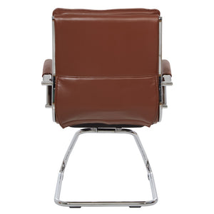 OSP Home Furnishings Guest Faux Leather Office Chair with Chrome Sled Base and Ergonomic Lumbar Support Saddle SPX23595C-U41
