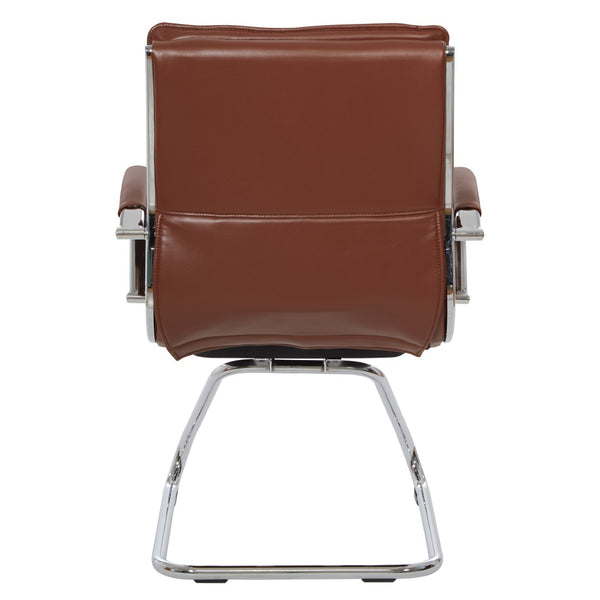 OSP Home Furnishings Guest Faux Leather Office Chair with Chrome Sled Base and Ergonomic Lumbar Support Saddle SPX23595C-U41