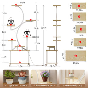 English Elm Plant Stand with Full Spectrum Grow Lights 8 Tier S Shaped Iron Corner Display Rack White+Natural W2641P446508