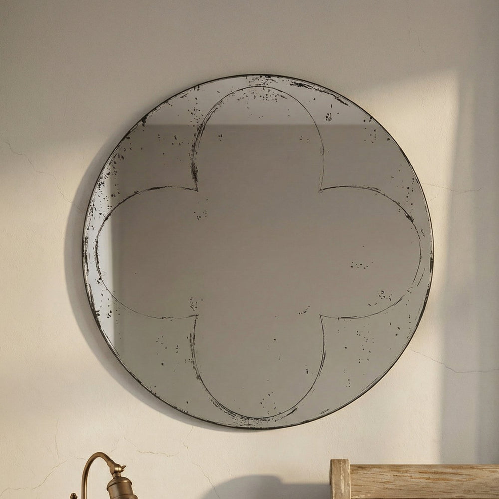 English Elm Round Iron Wall Mirror 36 Inch Weathered Frame Vintage Industrial Foyer Decor W3935P481189