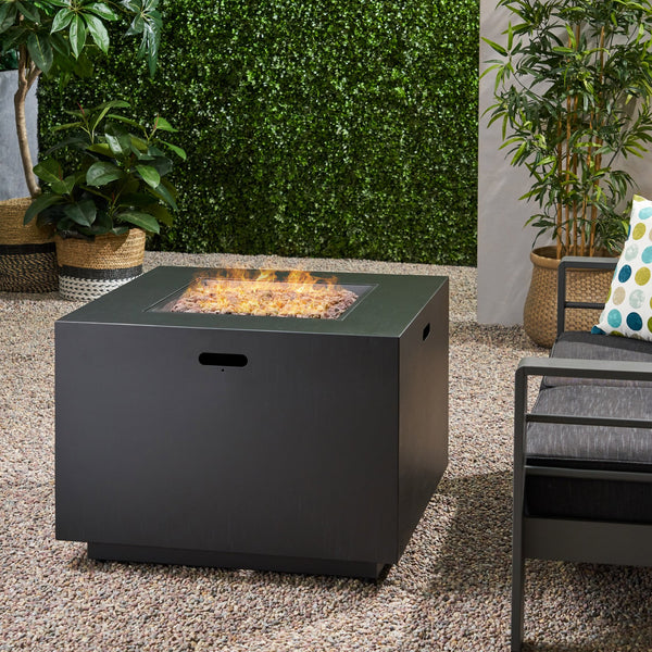 English Elm Outdoor Square Propane Fire Pit Powder Coated Iron 50000 Btu Patio Heater 62837.00DGRY-50K