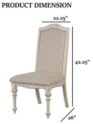 English Elm Rustic 2Pc Side Chair Set With Upholstered Seat & Intricate Wood Inlay - Antique White Finish Charm B2741P408868-GIGA