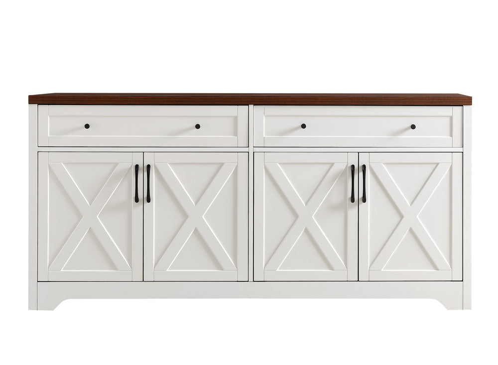 English Elm 61 modern TV cabinet with tempered glass accents, multifunctional storage console for living room White+Walnut W1162P205098