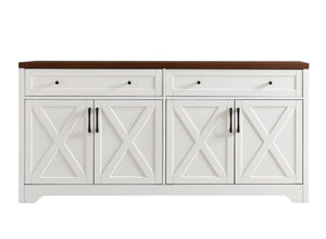 English Elm 61 modern TV cabinet with tempered glass accents, multifunctional storage console for living room White+Walnut W1162P205098