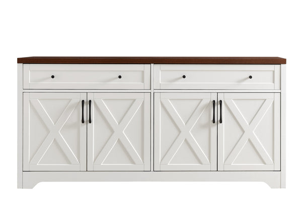 English Elm 61 modern TV cabinet with tempered glass accents, multifunctional storage console for living room White+Walnut W1162P205098