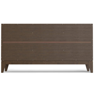 English Elm Harper Walnut Brown 3-Door Sideboard Buffet – Solid Rubberwood, Mid-Century Tapered Legs, Storage B136P235248