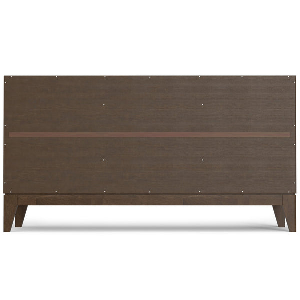 English Elm Harper Walnut Brown 3-Door Sideboard Buffet – Solid Rubberwood, Mid-Century Tapered Legs, Storage B136P235248