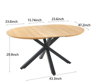 English Elm Extendable Modern Dining Table With Oak Mdf Top & Sturdy Metal Legs - Versatile Office & Coffee Use W234S00108