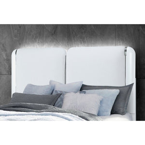 English Elm BRENDA Padded Headboard King Bed with LED Accent Lighting, Acrylic Legs, Silver Trim, Low Profile Grey 88.5 L x 10.08 W x 3.15 H B201S00206