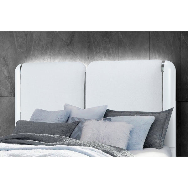 English Elm BRENDA Padded Headboard King Bed with LED Accent Lighting, Acrylic Legs, Silver Trim, Low Profile Grey 88.5 L x 10.08 W x 3.15 H B201S00206