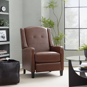 English Elm Stanley Tufted Faux Leather Manual Recliner with Black Wood Base for Living Room B202P471349