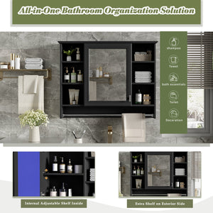 English Elm 3-in-1 Wall Mounted Medicine Cabinet with Soft Close Door Towel Bar and Vanity Mirror Black N710P358618B