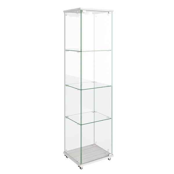English Elm Modern Glass Display Cabinet With Led Lighting - Stylish 1-Door 4-Shelf Unit For Home & Office Use W241P242916