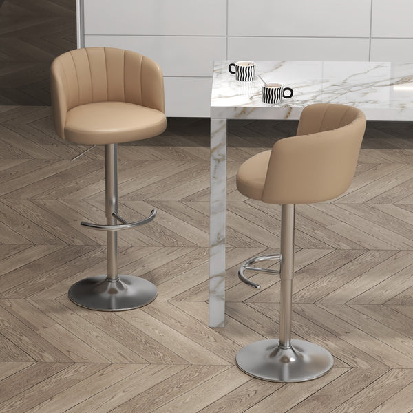 English Elm Heng PU bar chair with semicircular ergonomic backrest, durable PU finish, anti-slip base, versatile seating khaki W212P209593