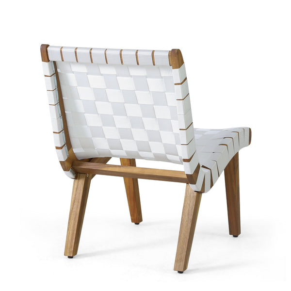 English Elm Outdoor Acacia Hardwood 3 Piece Patio Set with Woven Rope Strap Lounge Chairs 70913.00WHI