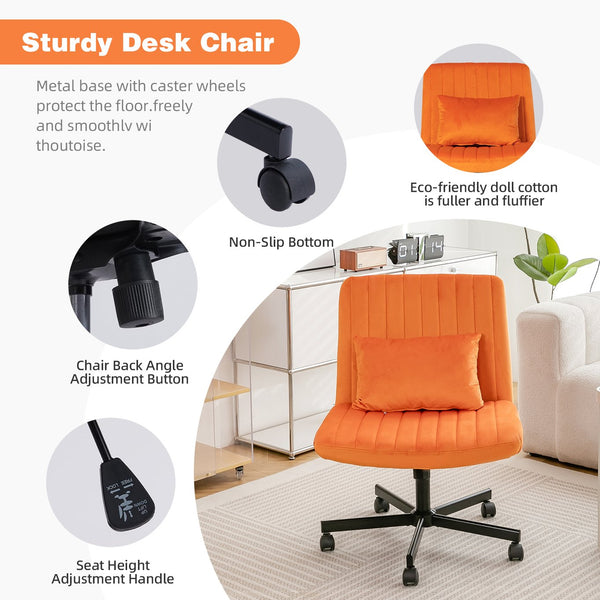 English Elm Orange Velvet Criss Cross Office Chair with Wheels – Plush Altay Velvet, Ergonomic Swivel, Adjustable Tilt W3394P329166