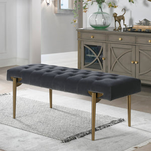 English Elm Jennifer Taylor Home - Aria Steel Gray Performance Velvet Bench with Satin Gold Legs — Handcrafted Tufted 58" Glam Seat B2719P238461