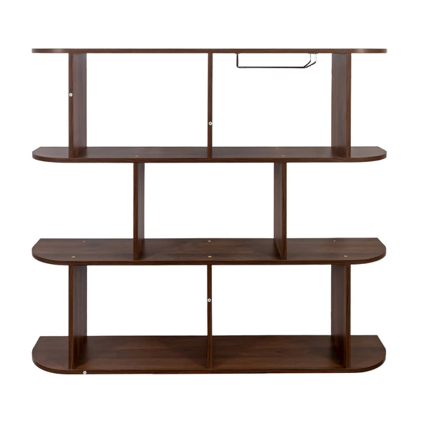 English Elm Large Rustic Wood Wall Mounted Wine Rack with Three Shelves and Stemware Rail Walnut W331P277924