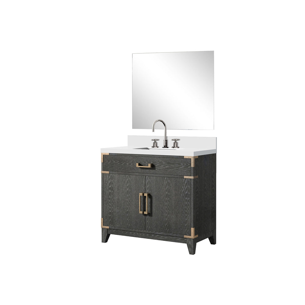 English Elm Black Oak Single Bath Vanity Set With Cultured Marble Countertop, Mirror & Faucet - Elegant Upgrade B2731S02221