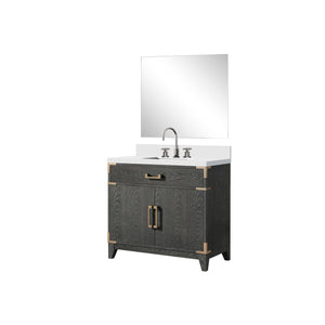 English Elm Black Oak Single Bath Vanity Set With Cultured Marble Countertop, Mirror & Faucet - Elegant Upgrade B2731S02221
