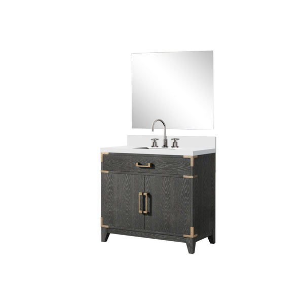 English Elm Black Oak Single Bath Vanity Set With Cultured Marble Countertop, Mirror & Faucet - Elegant Upgrade B2731S02221