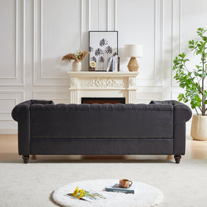 English Elm Fx Chesterfield Sofa Hand Tufted Tech Fabric Three Seat Living Room Couch Black W1926S00109