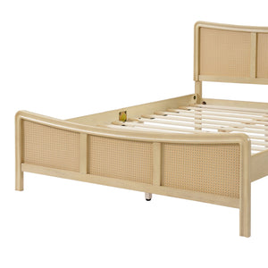 English Elm Curved Rattan King Bed Solid Wood Frame Antique White Bohemian Bedroom Design N758P390779N