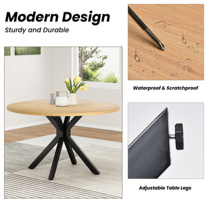 English Elm 47 Inch Round Dining Table For 4-6 People, Mid-Century Modern Style, Sturdy Wood & Metal Design T3623P380336