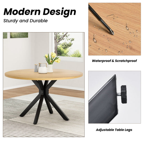 English Elm 47 Inch Round Dining Table For 4-6 People, Mid-Century Modern Style, Sturdy Wood & Metal Design T3623P380336