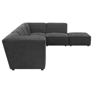 English Elm Vincent Dark Charcoal 6-Piece Modular Sectional Sofa with Ottoman, Plush Pocket Coil Seating for Media Rooms B062S01243