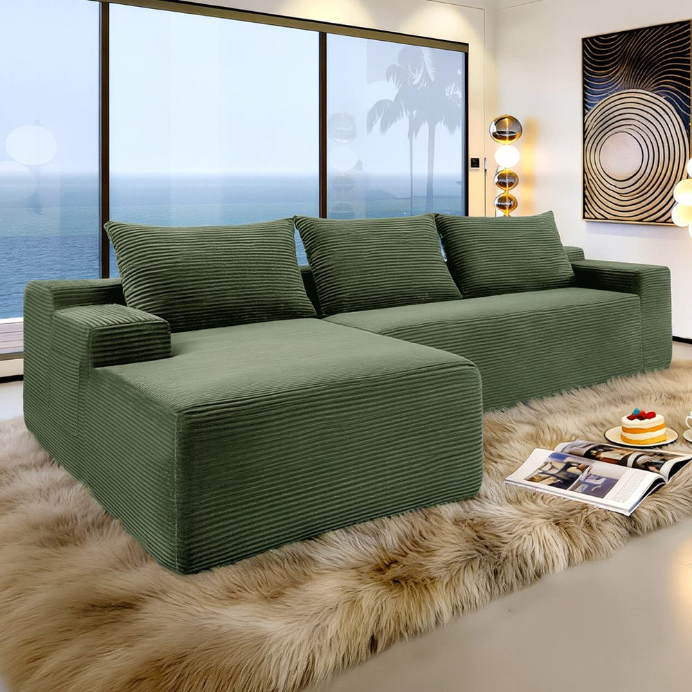 English Elm New2 Corduroy L-shaped Sectional Sofa Deep Seat Cloud Comfort Modular Living Room Couch W3975P499249