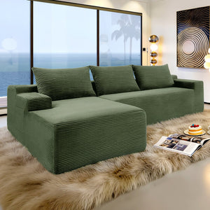 English Elm New2 Corduroy L-shaped Sectional Sofa Deep Seat Cloud Comfort Modular Living Room Couch W3975P499249