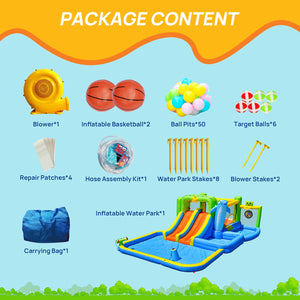 English Elm 9 in 1 Inflatable Bounce House Backyard Water Park with Slide Pool and Sprinkler W1677P247377