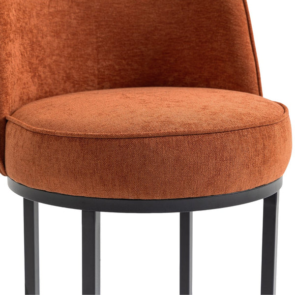 English Elm Counter Height Barstools Set of 2 Linen Upholstered Barrel Seat with Iron Legs Orange W395P410432