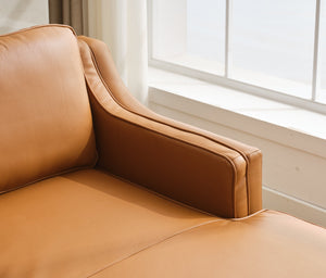 English Elm 94.5-Inch L-Shaped Genuine Leather Sectional Sofa With Right Chaise Lounge - Modern Tan Comfort W791S00021